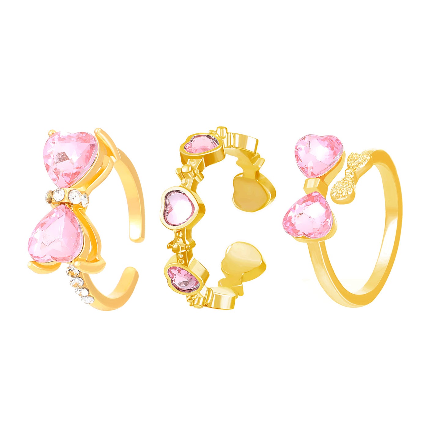 IG Style Heart Bow Knot Rhinestone Open Ring for Women