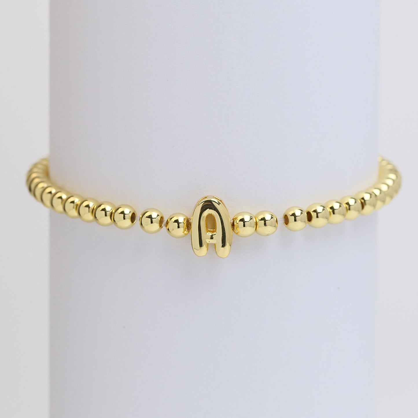 18k Gold Plated Copper Beaded Alphabet Stretch Bracelet