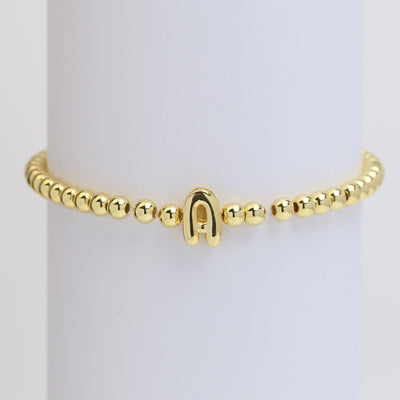 18k Gold Plated Copper Beaded Alphabet Stretch Bracelet