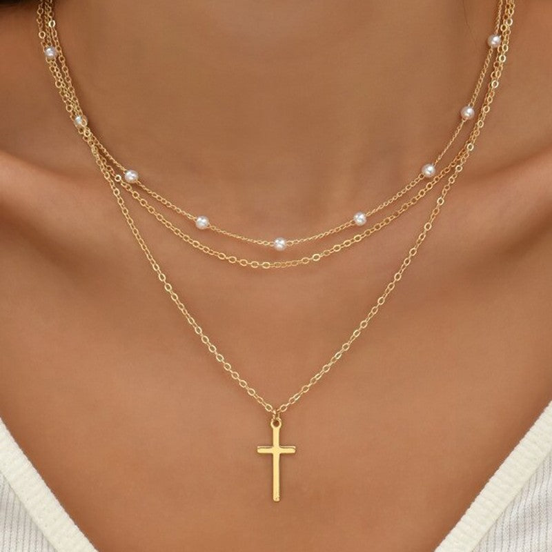 Simple Style Classic Style Cross Alloy Plating Gold Plated Women's Layered Necklaces