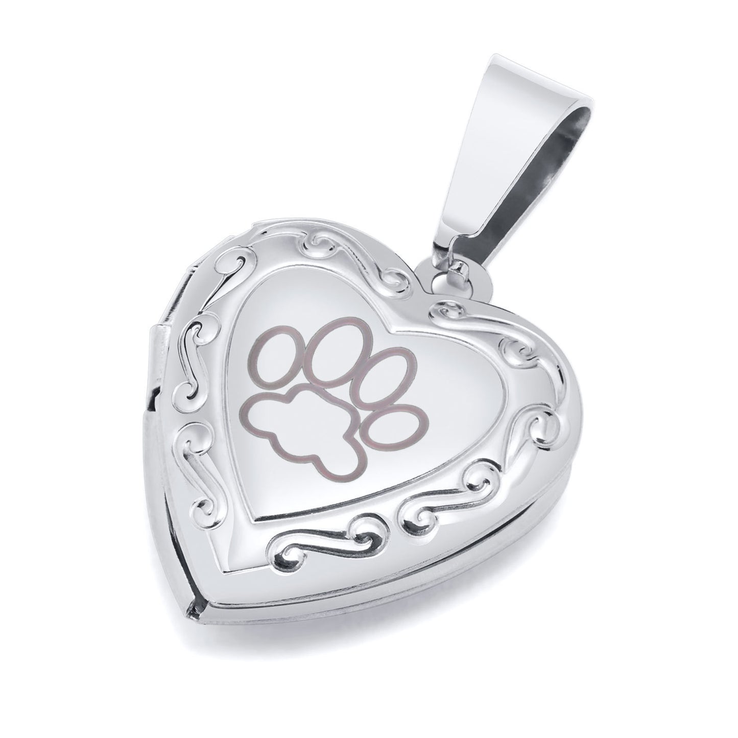 Stainless Steel Heart Locket Pendant Necklace with Paw Print Design