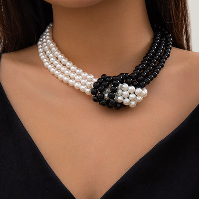 Elegant Geometric Multi-Layered Faux Pearl Beaded Women's Choker Necklace