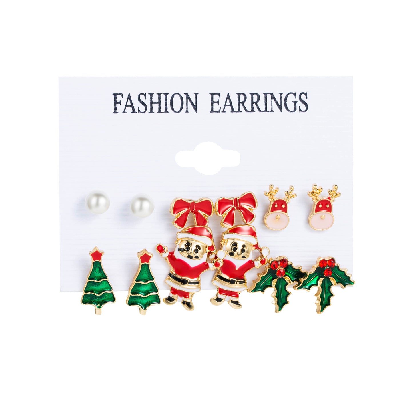 6 Pairs Ethnic Style Christmas Cartoon Character Enamel Alloy Earrings Set