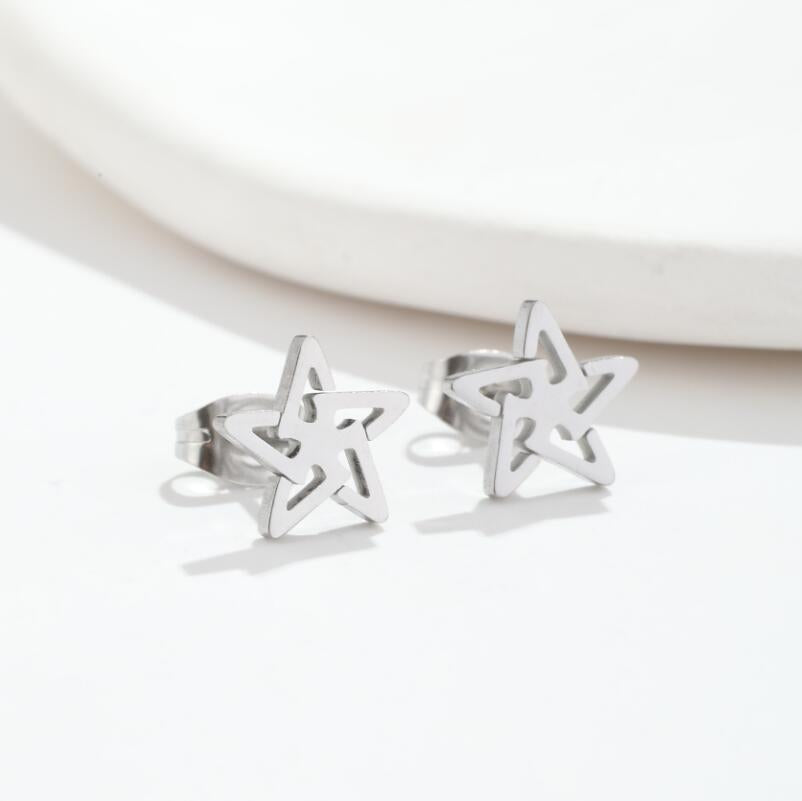 Simple Cactus Star Moon Stainless Steel Hollow Out Stud Earrings