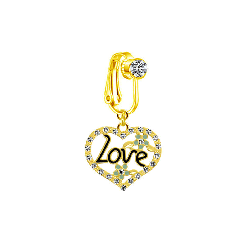 Vintage Cross Heart Belly Ring - 316 Stainless Steel with Rhinestones, Gold Plated