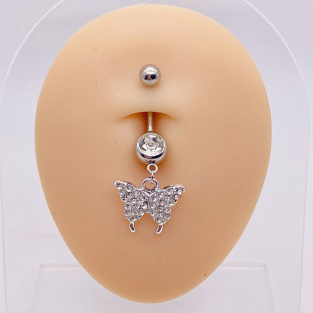 Streetwear Heart Butterfly Stainless Steel Belly Ring Pendant