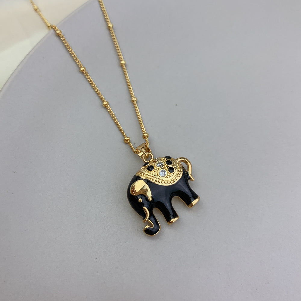 Simple Elephant Pendant Necklace with Zircon Detailing