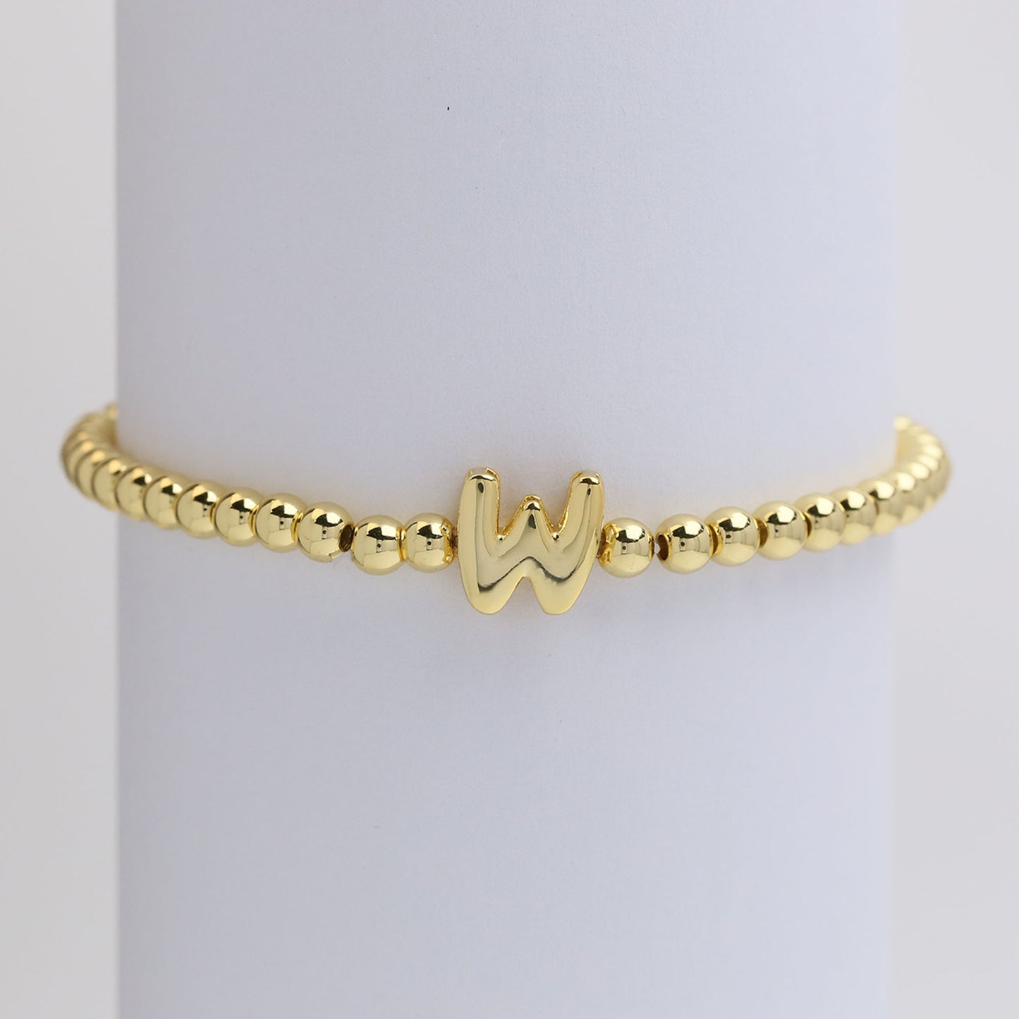 18k Gold Plated Copper Beaded Alphabet Stretch Bracelet