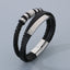 Men's Geometric Stainless Steel & Leather Bracelet with Magnetic Clasp