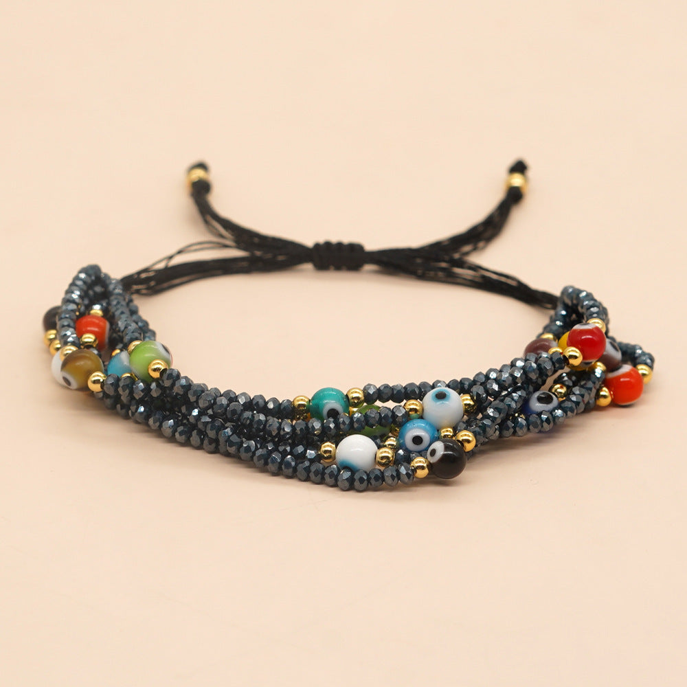 Retro Ethnic Multi-Layer Evil Eye Crystal Glass Beaded Bracelet