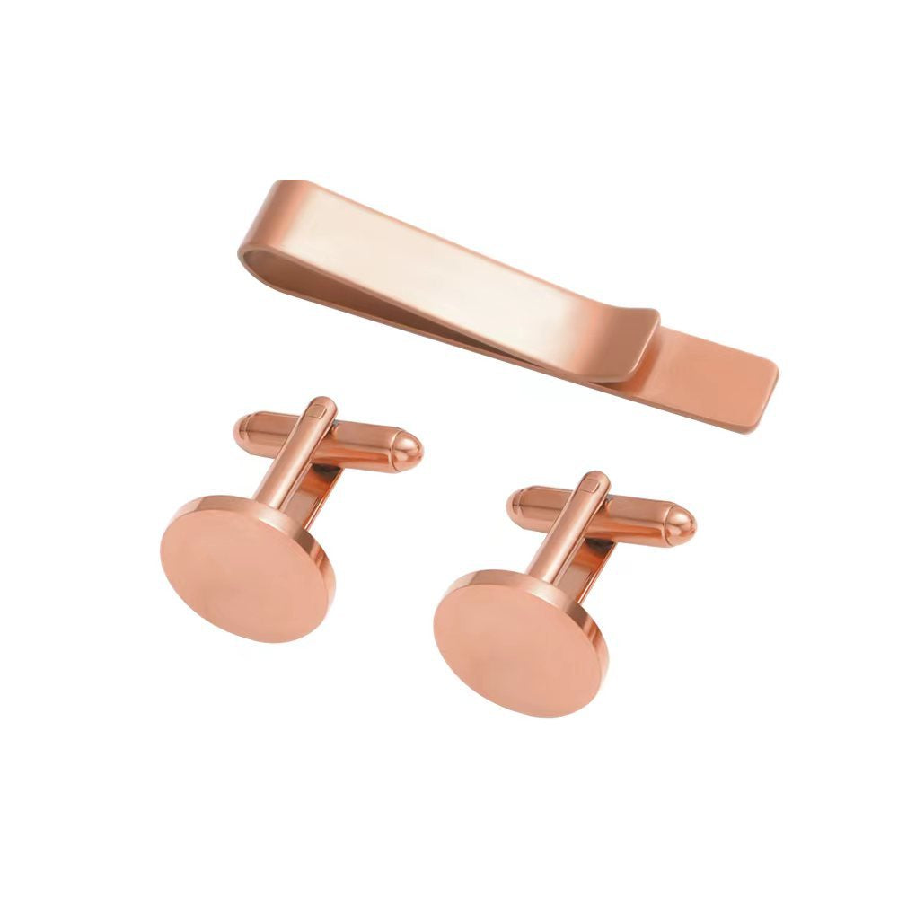 Simple Solid Color Titanium Steel Men's Cufflinks and Tie Clip Set