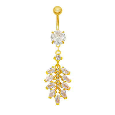 Elegant Heart Belly Ring with Zirconia and Gold Plated Stainless Steel