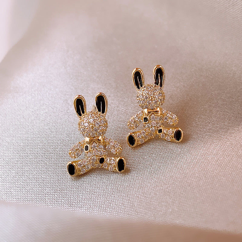 Cute Rabbit Alloy Inlay Rhinestones Women'S Ear Studs 1 Pair