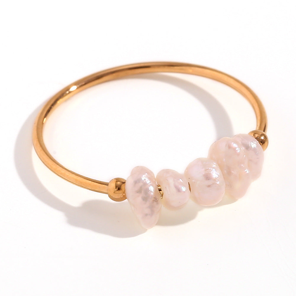 Simple Style 18K Gold Plated Stainless Steel Ring with Freshwater Pearls