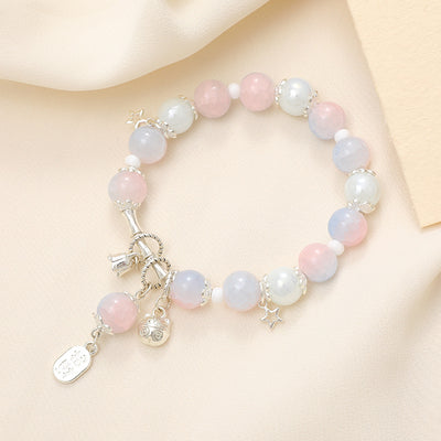 Lady Sweet Classic Pentagram Bell Crystal Alloy Moonstone Bracelets for Women