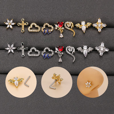 1 Piece Nose Rings & Studs Fashion Clouds Heart Shape Flower 316L Stainless Steel  Copper Plating Zircon