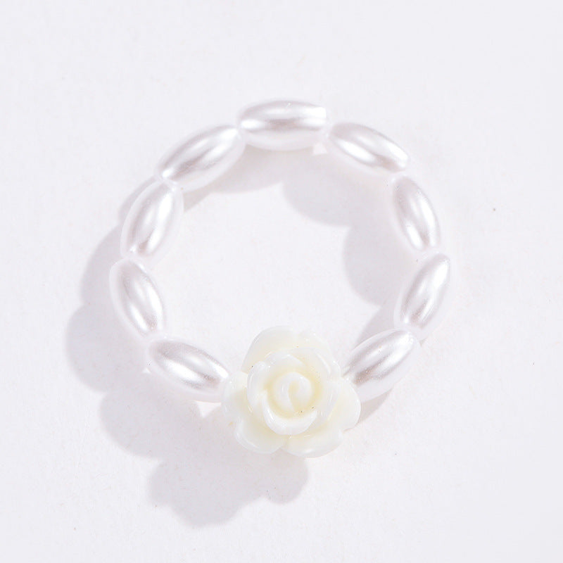 Wholesale Bohemian Flower Glass Beaded Rings with Artificial Pearl