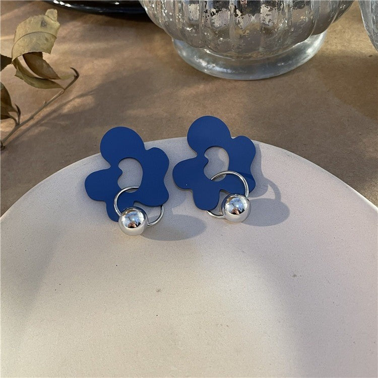 Klein Blue C Shape Alloy Stud Earrings - Niche Simple Design Korean Style for Women