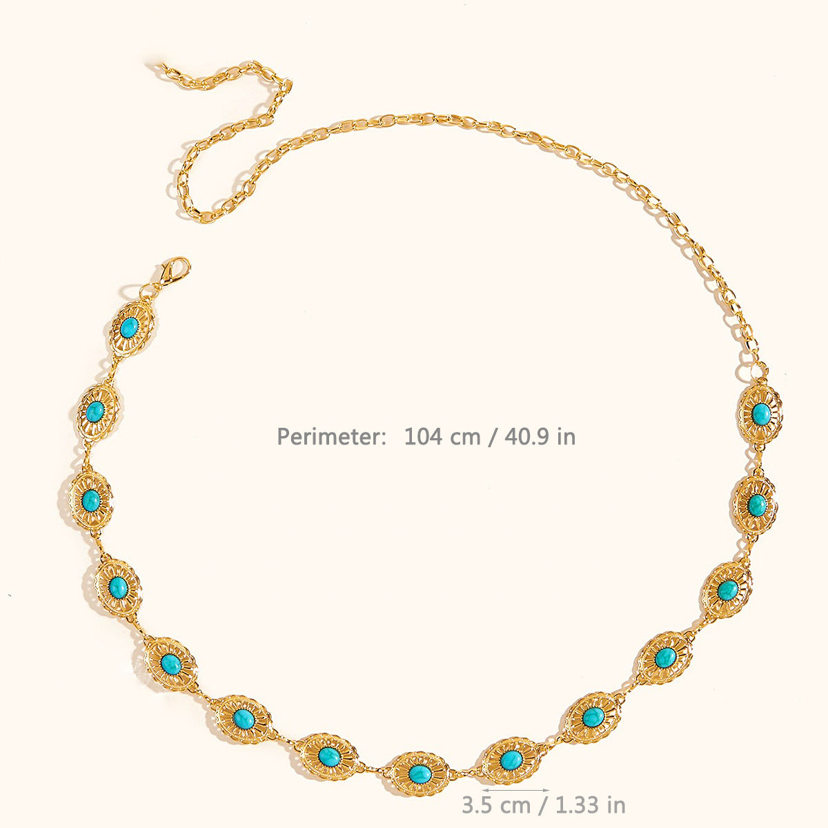 Casual Ethnic Geometric Turquoise Gold Hollow Women's Chain Belt