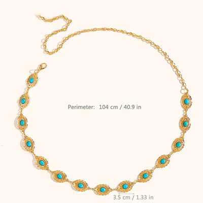 Casual Ethnic Geometric Turquoise Gold Hollow Women's Chain Belt