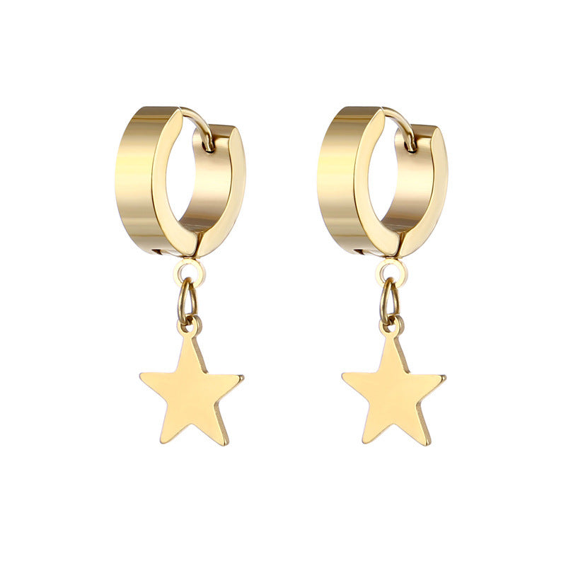 1 Piece Simple Style Pentagram Stainless Steel Plating Drop Earrings