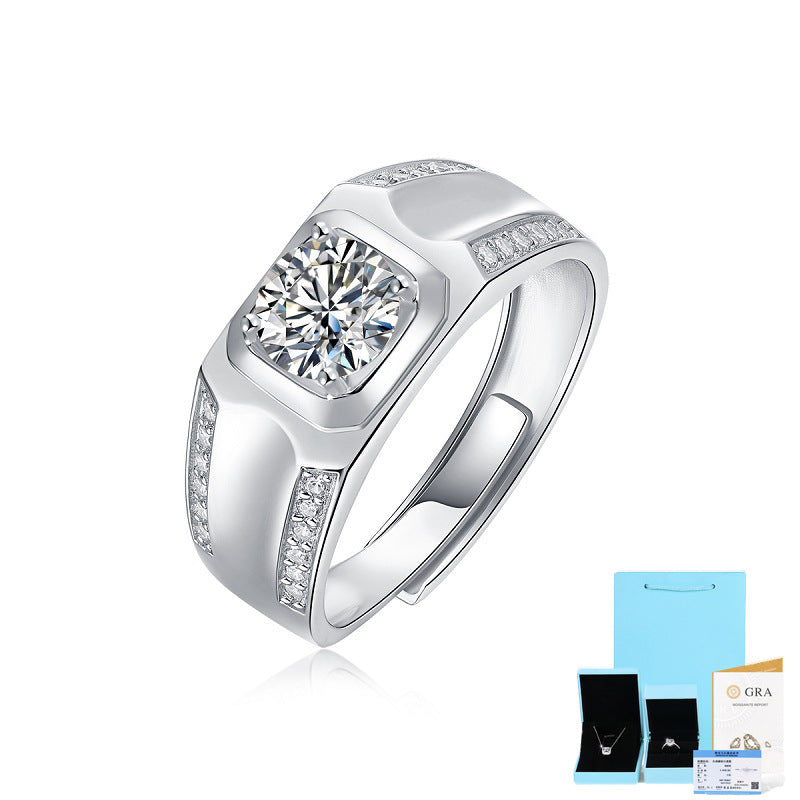 Simple Square Sterling Silver Moissanite Men's Ring