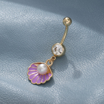 Simple Shell Scallop Pearl Belly Ring with Zirconia Inlay