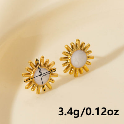 Elegant Geometric Sun Stainless Steel Stud Earrings - 18k Gold Plated