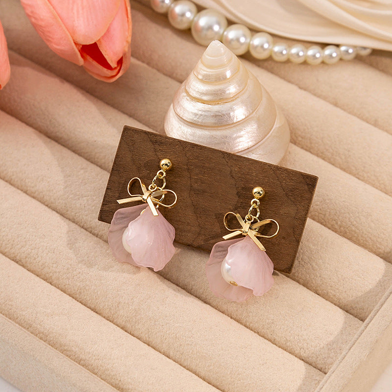 1 Pair Fashion Flower Alloy Plating Artificial Pearls Women'S Drop Earrings