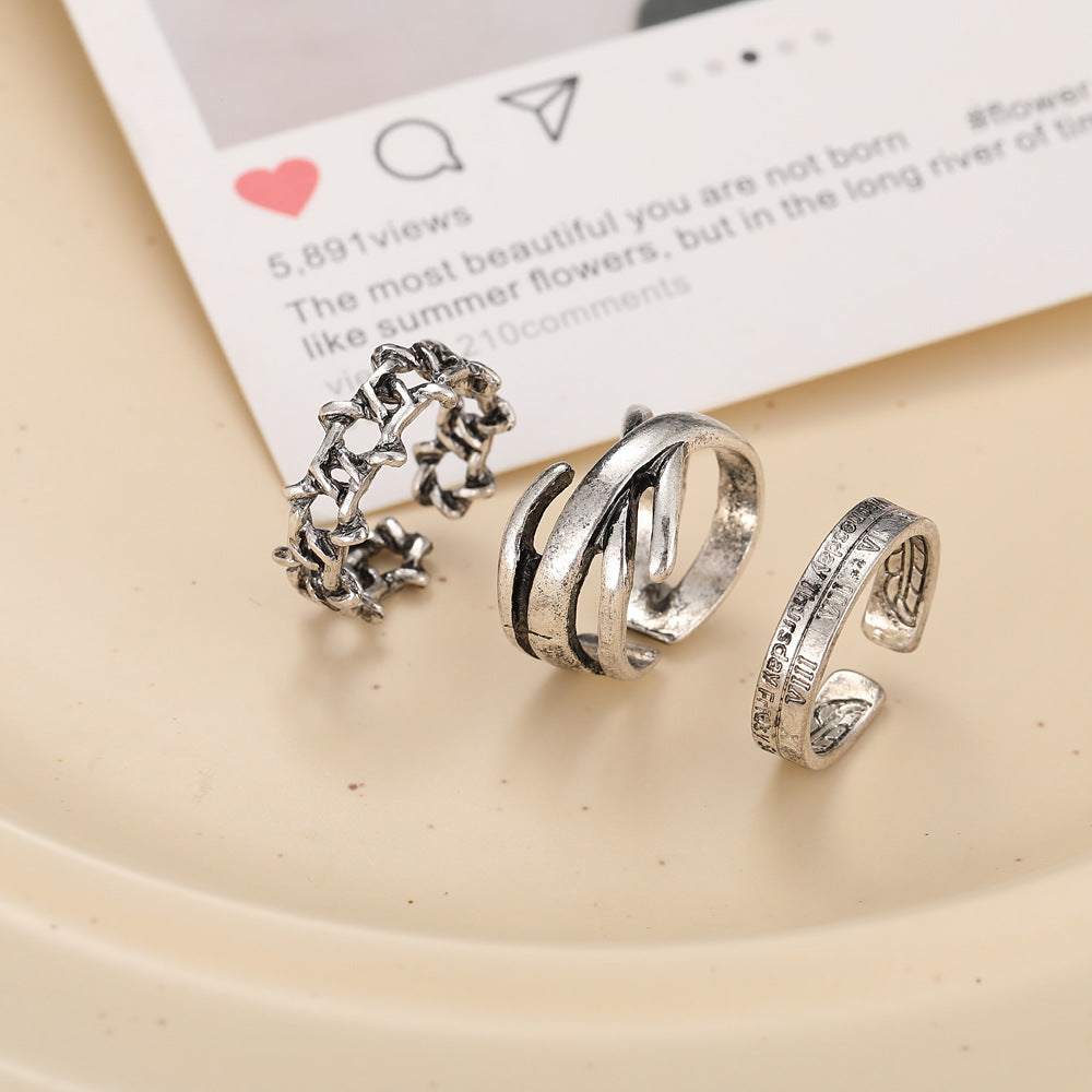 Vintage Alloy Mushroom & Heart Ring Set - 13 Pieces