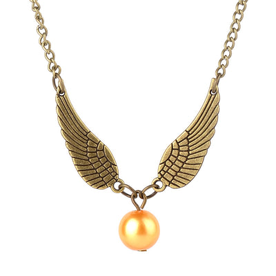 Gold Snitch Wing Pendant Necklace Unisex Clavicle Chain Fashion Jewelry