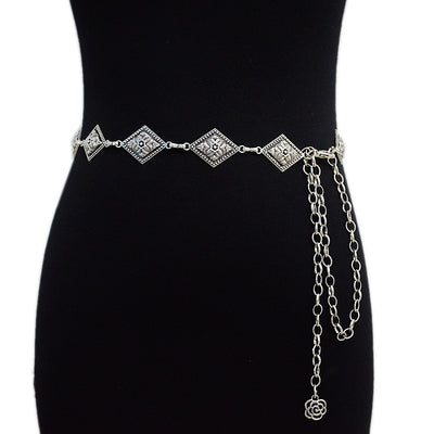 Retro Ethnic Geometric Silver Plated Women's Chain Belt