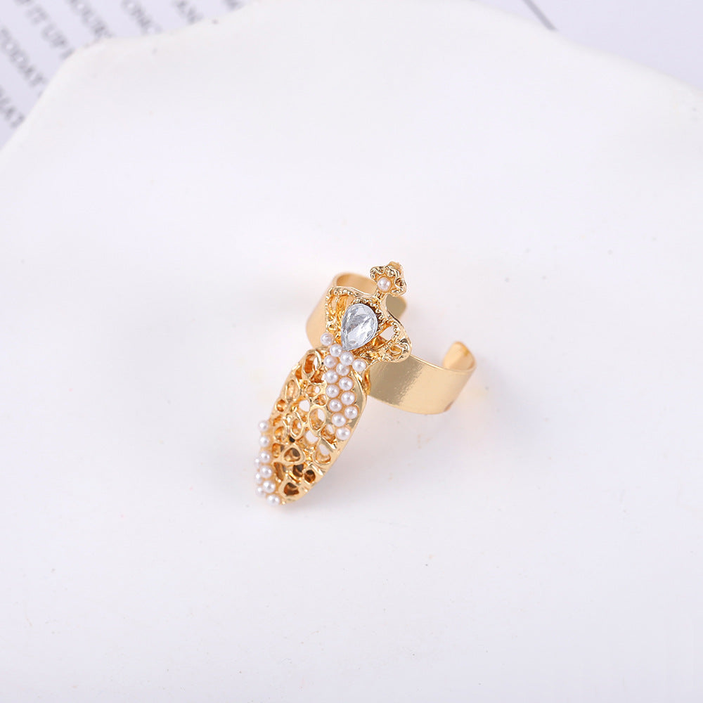 Fashion Alloy Diamond Bow Crown Manicure Joint Open Nail Ring