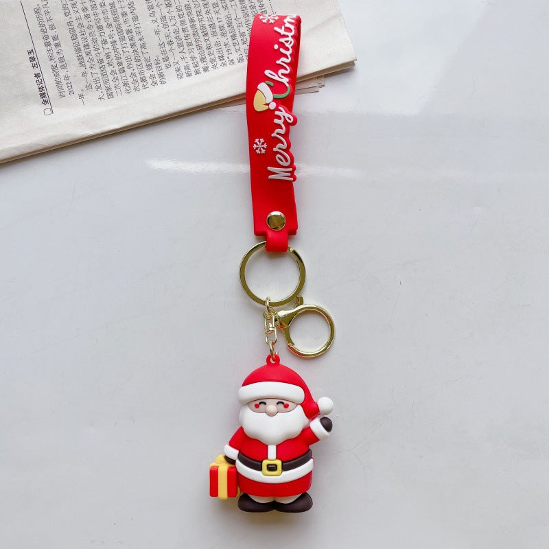 Cartoon Santa Claus and Christmas Tree Silicone Keychain for Women