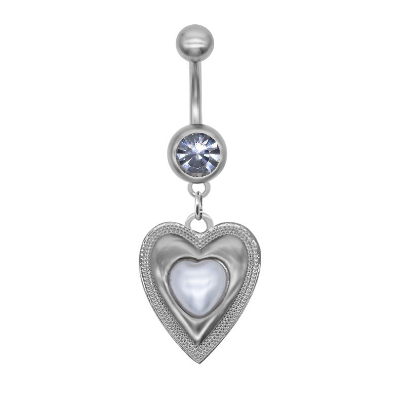 1 Piece Belly Rings Simple Style Classic Style Moon Heart Shape 316 Stainless Steel  Alloy Plating Inlay Resin Glass Pearl White Gold Plated