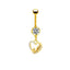 Heart Butterfly Belly Ring - 316 Stainless Steel with Resin Rhinestones, Gold & White Gold Plated