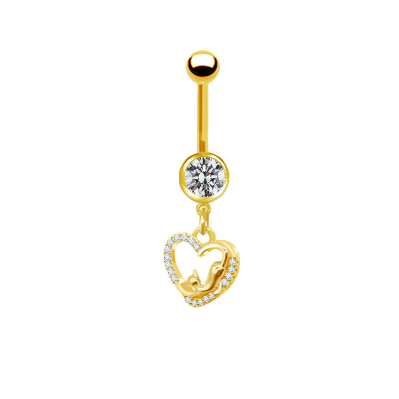 Heart Butterfly Belly Ring - 316 Stainless Steel with Resin Rhinestones, Gold & White Gold Plated