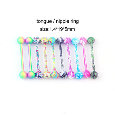 Geometric 316 Stainless Steel Tongue Rings with Stoving Varnish - 10 Color Options