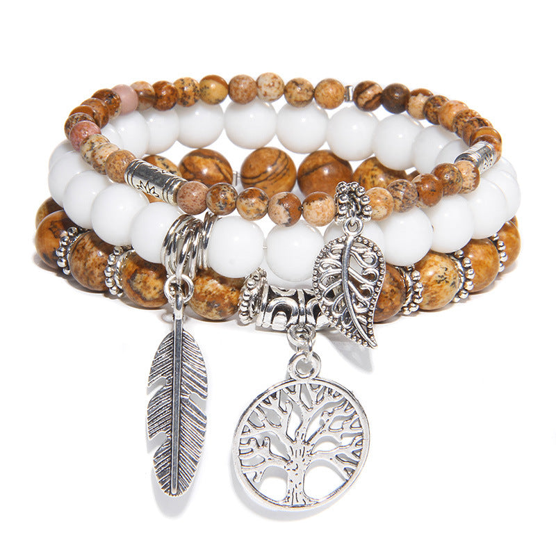 Streetwear Geometric Agate Metal Bracelet Set with Bohemian Turquoise and Tree of Life Pendant