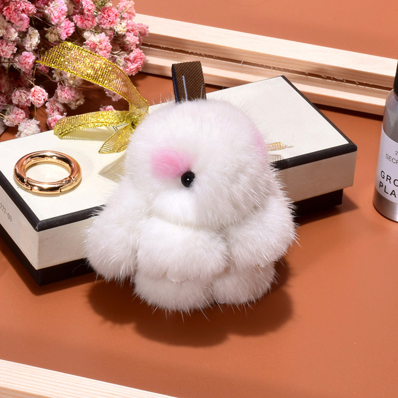 Simple Rabbit Fur Plush Keychain Accessory