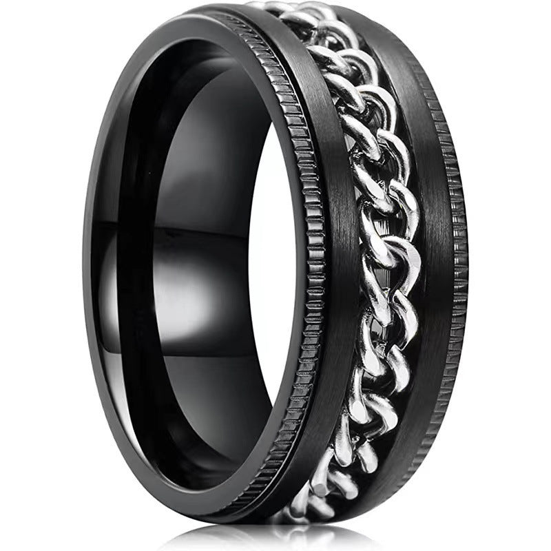 Simple Geometric Titanium Steel Embossed Chain Spinner Ring