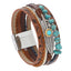 Retro Multi-Layer Turquoise Feather and Leopard Print PU Leather Bracelet Set