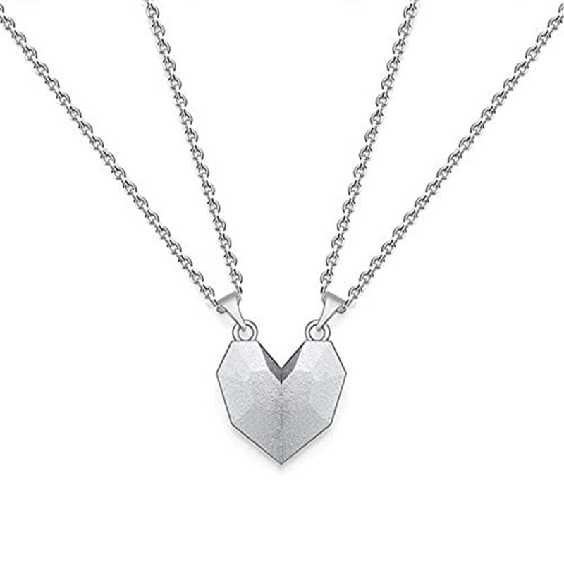 Fashion Heart Magnetic Couple Pendant Necklace with Leather Rope