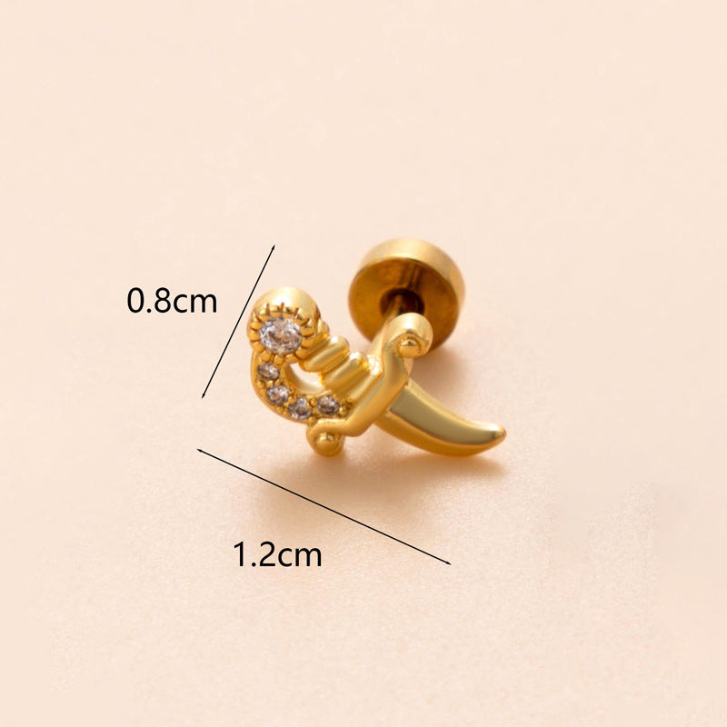 18K Gold Plated Snake Butterfly and Flower Zircon Cartilage Ear Studs