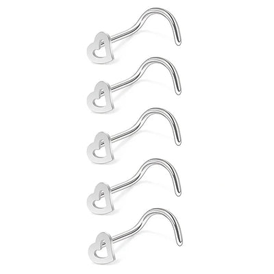 Fashion Heart Shaped Stainless Steel Nose Stud Set - 5 Colors