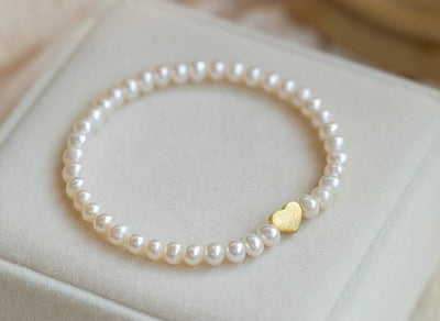 Simple Style Freshwater Pearl Bracelet with Sterling Silver Heart Pendant