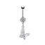 Heart Butterfly Belly Ring - 316 Stainless Steel with Resin Rhinestones, Gold & White Gold Plated