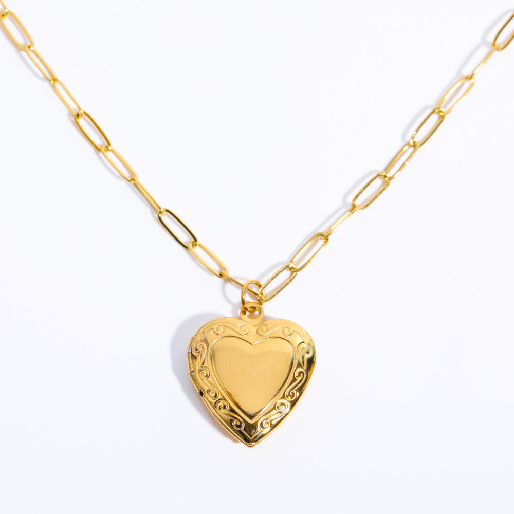 IG Style Heart Shape 18K Gold Plated Stainless Steel Locket Necklace