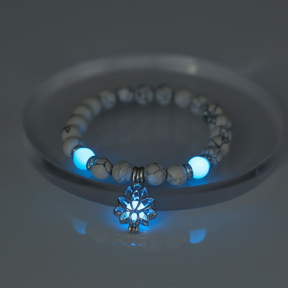 Luminous Lotus Zircon Beaded Yoga Bracelet with White Turquoise