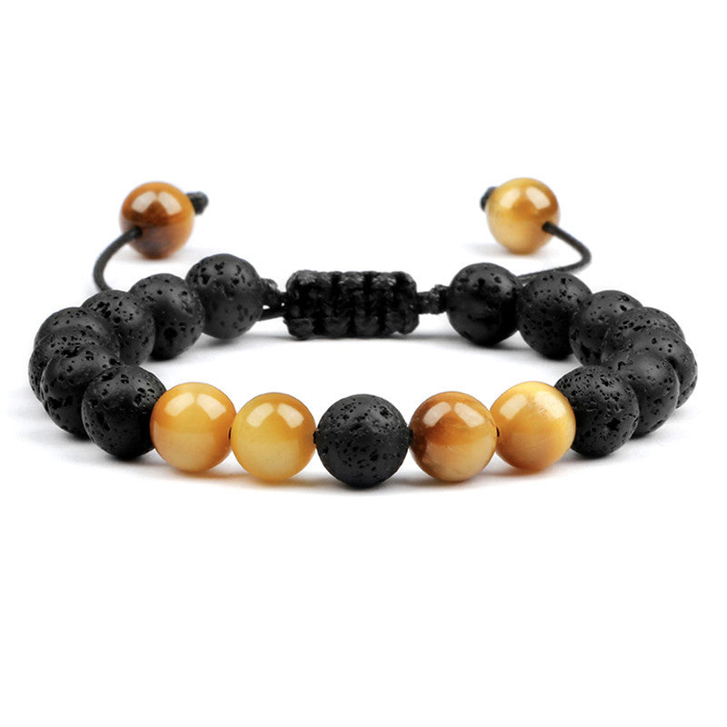 Casual Volcanic Rock Tiger Eye Beaded Bracelet with Adjustable Design